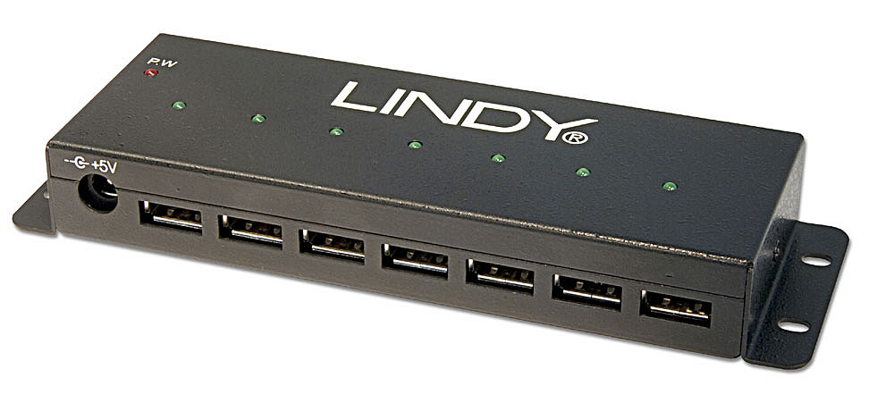 USB 2.0 7 Port Metallic Hub Suojattu kotelo & kiinnityskorvakkeet