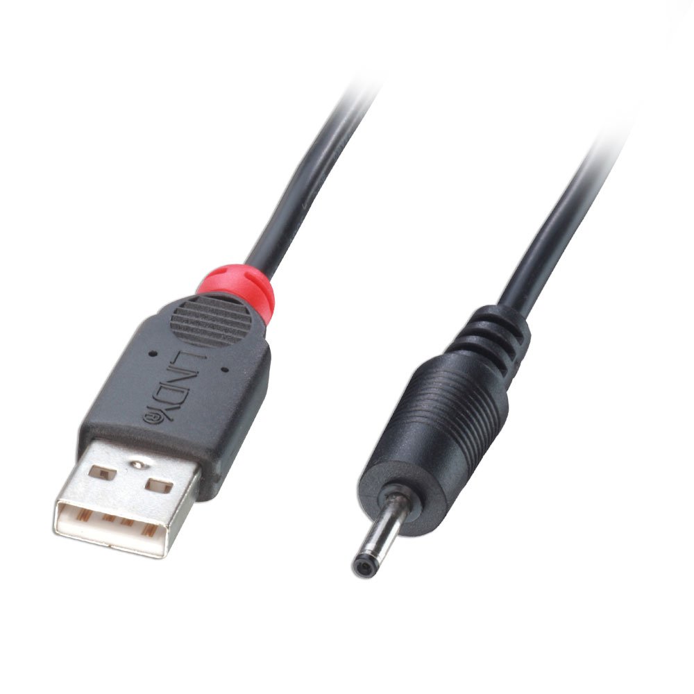 1,5m USB DC-sovitinkaapeli 0,7mm sisäinen 2,5mm ulkoinen kärki.