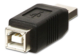 USB 2.0 -sovitin, tyyppi A uros, tyyppi B, naaras