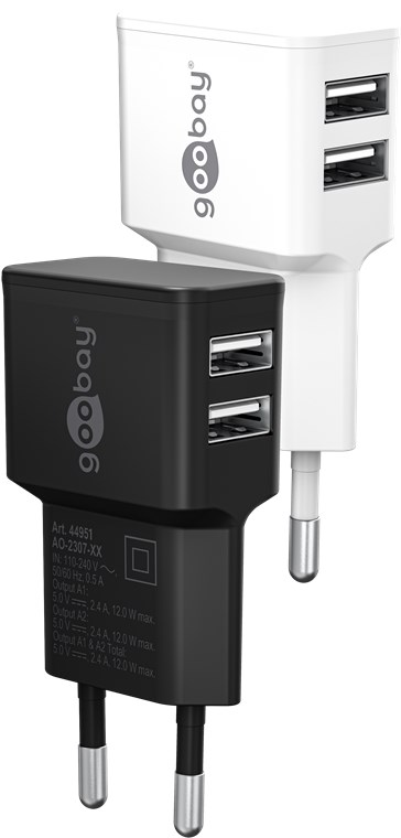 GOOBAY 44951 - Kaksois-USB-laturi (12 W) musta 2x USB-A-portit