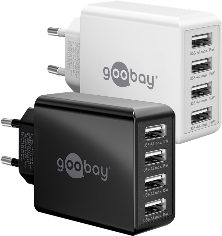 [44962] GOOBAY 44962 - 4-porttinen USB-laturi (30 W) valkoinen 4x USB-A-portit
