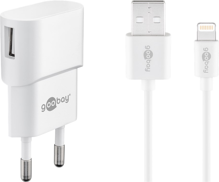 GOOBAY 45295 - Apple Lightning -laturisarja (5 W) virtalähde ja Apple Lightning -kaapeli, 1 m (valkoinen).