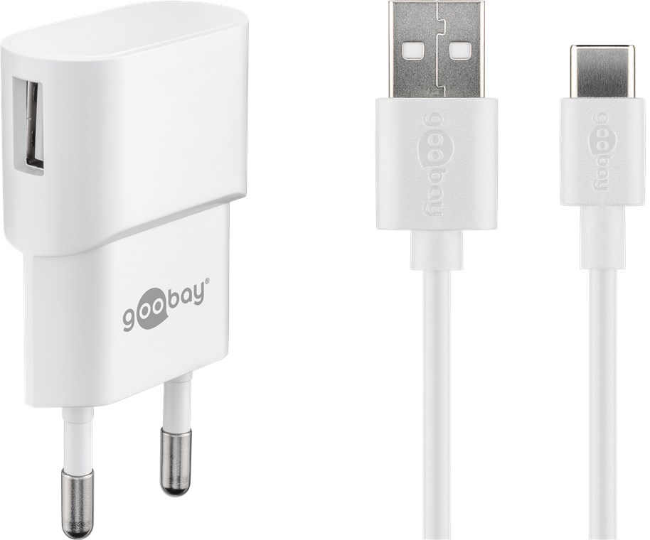 GOOBAY 45299 - USB-C-laturisarja (5 W) virtalähde ja USB-C-kaapeli 1 m (valkoinen)