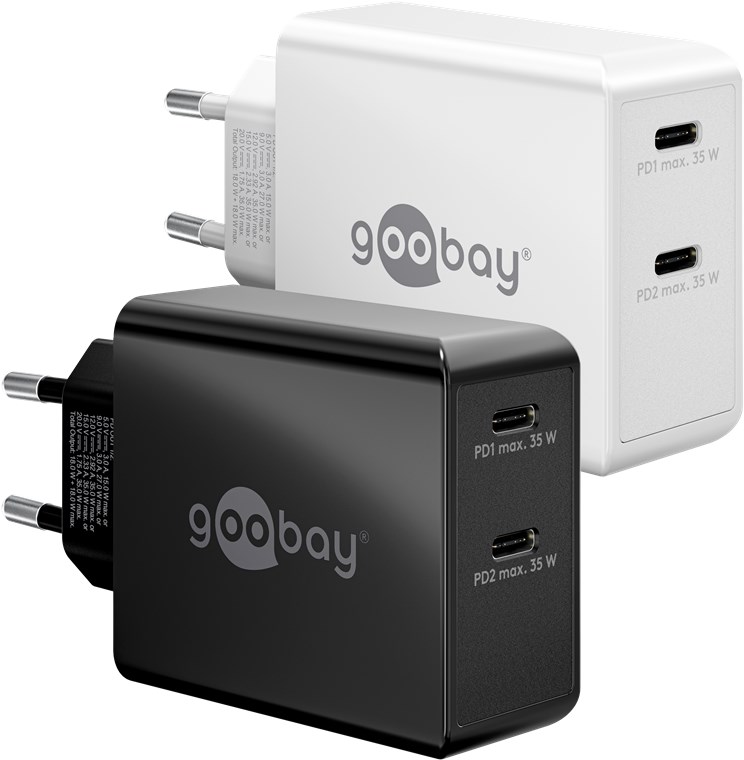 [61757] GOOBAY 61757 - Kaksinkertainen USB-C PD-pikalaturi (36 W) musta 2x USB-C-portit (virranjakelu)
