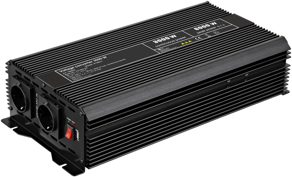 GOOBAY 58892 - SPW DC/AC Siniaaltoinvertteri 12V 230V 3000W 1xUSB