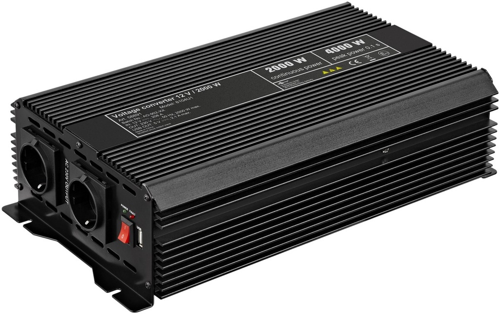GOOBAY 58891 - SPW DC/AC Siniaaltoinvertteri 12V 230V 2000W 1xUSB