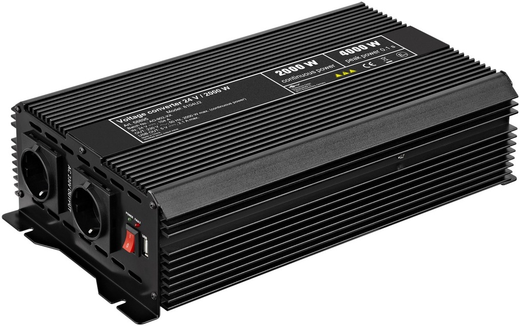 GOOBAY 58895 - SPW DC/AC Siniaaltoinvertteri 24V 230V 2000W 1xUSB