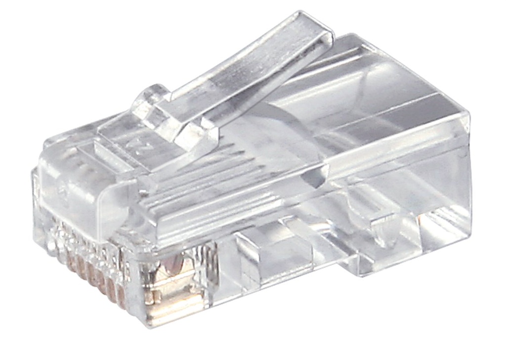 GOOBAY 58627RJ45 modulaarinen pistoke pyöreille kaapeleille, 8-nastainen, puristettava puhelimen pyöreään kaapeliin, suojaamaton, suojaamaton.