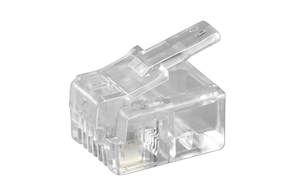 [58625] GOOBAY 58625RJ11 Modulaarinen pistoke pyöreille kaapeleille, 4-nastainen, puristetaan puhelimen pyöreään kaapeliin, suojaamaton, suojaamaton.