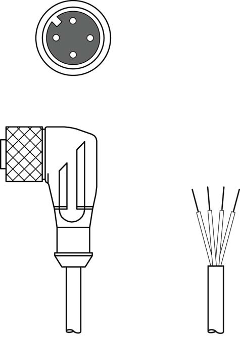 LEUZE 50130729 - Anturikaapeli M12 4-pin naaras 90° kulma A-koodaus musta 5m suojattu KD S-M12-4W-P1-050