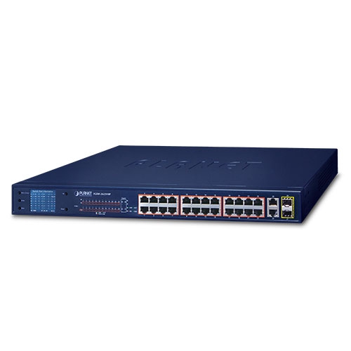 [FGSW-2622VHP] PLANET FGSW-2622VHP - Ethernet-kytkin 24-porttinen 10/100TX 802.3at PoE + 2-porttinen Gigabit TP + 2-porttinen SFP LCD PoE-monitorilla