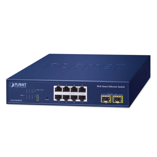 PLANET GS-2210-8T2S - Ethernet-kytkin 8-porttinen 10/100/1000T + 2-porttinen 1000X SFP Web-älykäs