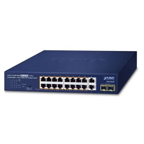 PLANET GSD-2022P - Ethernet-kytkin 16-porttinen 10/100/1000T 802.3at PoE