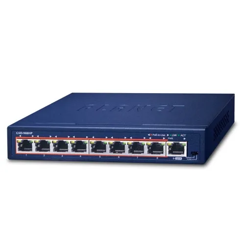 PLANET GSD-908HP - Pöytäkytkin 8-porttinen 10/100/1000T 802.3at PoE + 1-porttinen Gigabit