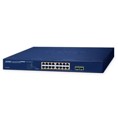 PLANET GSW-1820HP - Ethernet-kytkin 16-Porttinen 10/100/1000T 802.3at PoE + 2-Porttinen 1000X SFP Gigabit