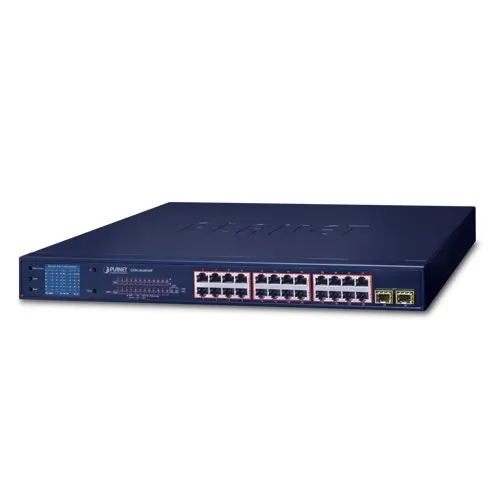 PLANET GSW-2620VHP - Ethernet-kytkin 24-porttinen 10/100/1000T 802.3at PoE + 2-porttinen Gigabit SFP LCD-monitorilla