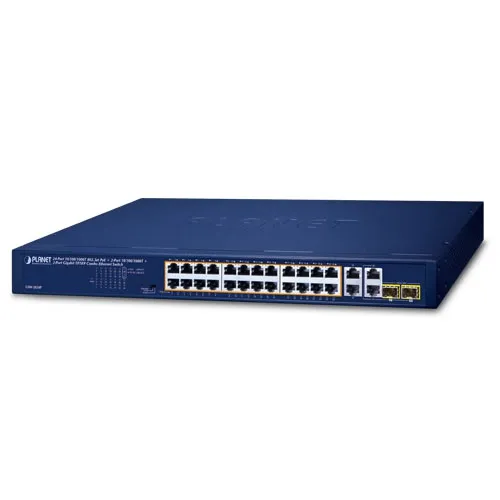 PLANET GSW-2824P - Ethernet-kytkin 24-porttinen 10/100/1000T 802.3at PoE + 2-porttinen 10/100/1000T + 2-porttinen Gigabit TP/SFP Combo