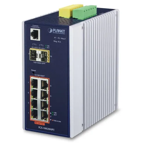 [IGS-10020HPT] PLANET IGS-10020HPT - Ethernet-kytkin IP30 Teollinen L2+/L4 8-Porttinen 1000T 802.3at PoE