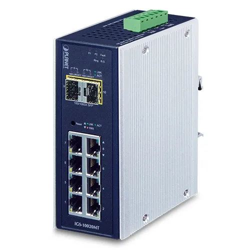 [IGS-10020MT] PLANET IGS-10020MT - Ethernet-kytkin Teollinen 8-porttinen 10/100/1000T + 2-Porttinen 1G/2.5G SFP Hallittu Gigabit