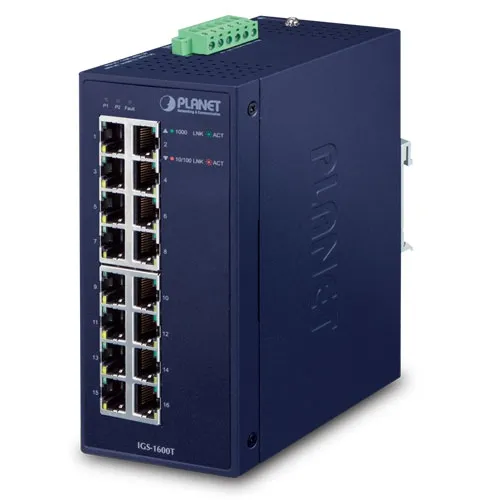 [IGS-1600T] PLANET IGS-1600T - Ethernet-kytkin IP30 Teollinen 16-porttinen 10/100/1000T Gigabit