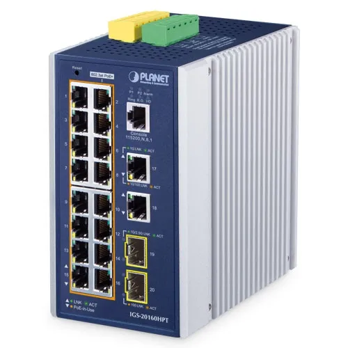 [IGS-20160HPT] PLANET IGS-20160HPT - Ethernet-kytkin Teollinen L3 16-porttinen 10/100/1000T 802.3at PoE