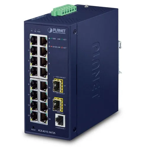 PLANET IGS-4215-16T2S - Ethernet-kytkin Teollinen L2/L4 16-porttinen 10/100/1000T + 2-porttinen 100/1000X SFP Hallittu