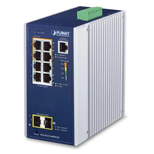 PLANET IGS-4215-4P4T2S - Ethernet-kytkin IP30 Teollinen L2/L4 8-porttinen 10/100/1000T 802.3at PoE SFP