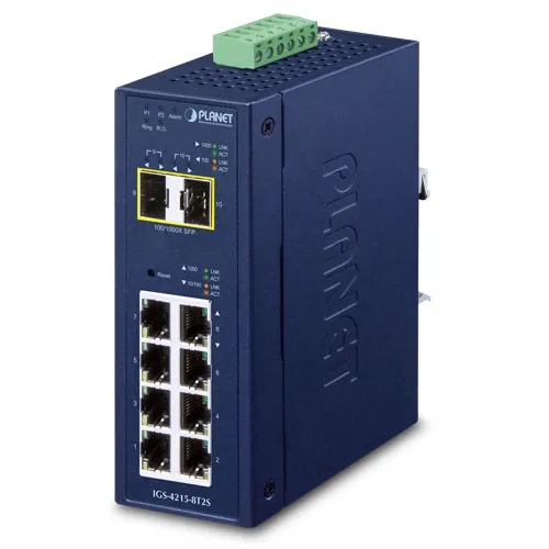 PLANET IGS-4215-8T2S - Ethernet-kytkin IP30 Teollinen L2/L4 8-Porttinen 10/100/1000T + 2-Porttinen 100/1000X SFP Hallittu
