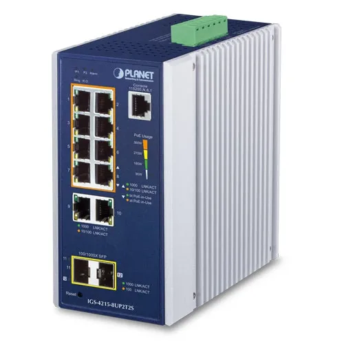 PLANET IGS-4215-8UP2T2S - Hallittu teollinen kytkin 8-porttinen 10/100/1000T 802.3bt PoE++ SFP