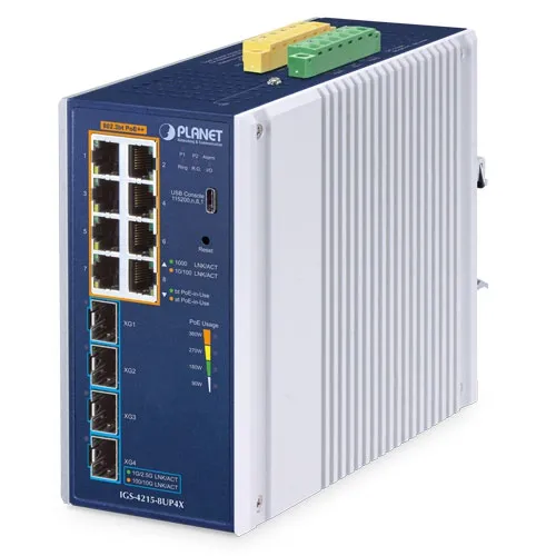[IGS-4215-8UP4X] PLANET IGS-4215-8UP4X - Ethernet-kytkin Teollinen 8-Porttinen 10/100/1000T 802.3bt PoE++ 4-Porttinen 10G SFP+