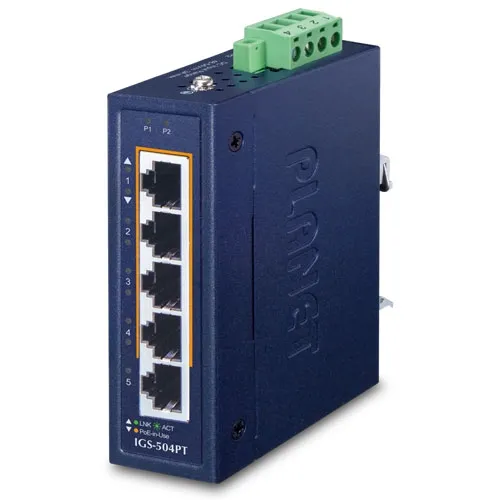 [IGS-504PT] PLANET IGS-504PT - Kompakti teollinen Ethernet-kytkin 4-porttinen 10/100/1000T 802.3at PoE+ ja 1-porttinen 10/100/1000T