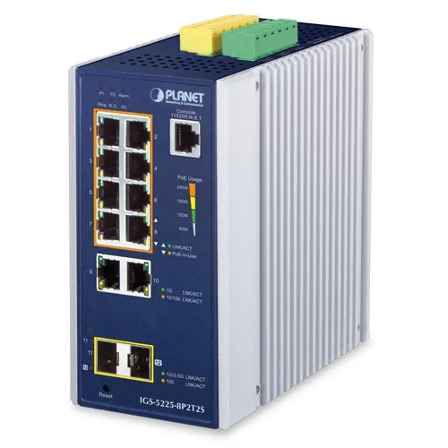 PLANET IGS-5225-8P2T2S - Ethernet-kytkin IP30 Teollinen L2+/L4 4-porttinen 1000T + 2-porttinen 100/1000X SFP hallittu