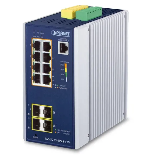 [IGS-5225-8P4S] PLANET IGS-5225-8P4S - Ethernet-kytkin IP30 Teollinen L2+/L4 8-porttinen 10/100/1000T 802.3bt PoE+