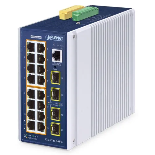 [IGS-6325-16P4S] PLANET IGS-6325-16P4S - Ethernet-kytkin IP30 DIN-kisko Teollinen L3 16-porttinen