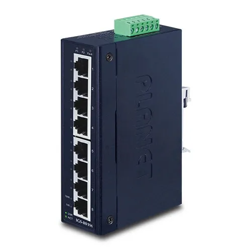 PLANET IGS-801M - Ethernet-kytkin IP30 Slim tyyppi 8-porttinen Teollinen Hallittava Gigabit