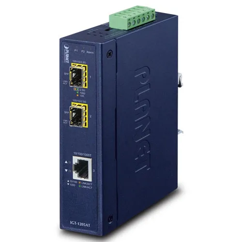 [IGT-1205AT] PLANET IGT-1205AT - Mediamuunnin IP30 Teollinen 1-porttinen 10/100/1000T 2-porttinen SFP
