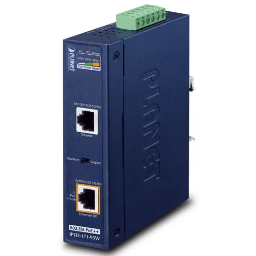 PLANET IPOE-171-95W - PoE-injektori Teollinen Yksittäisporttinen Multi-Gigabit 802.3bt PoE++ 95W -40–75°C 12–54VDC