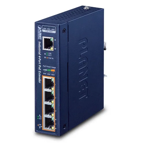 PLANET IPOE-E174 - PoE-laajennin IP30 teollinen 1-porttinen 75W 802.3bt PoE++ 4-porttinen 802.3af/at Gigabit PoE