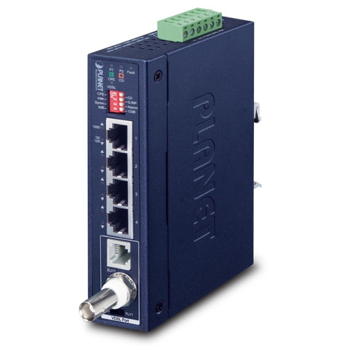 PLANET IVC-234GT - Ethernet-laajennin teollinen 1-Porttinen BNC/RJ11 4-porttinen Gigabit RJ45