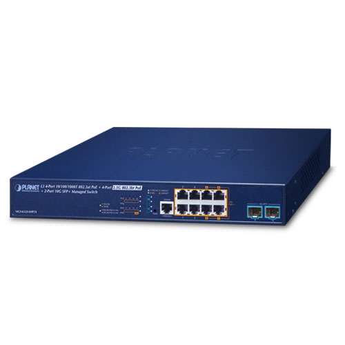 PLANET MGS-6320-8HP2X - Ethernet-kytkin L3 4-Porttinen 10/100/1000T 802.3at PoE + 4-Porttinen 2.5G 802.3bt PoE + 2-Porttinen 10G SFP+ Hallittu