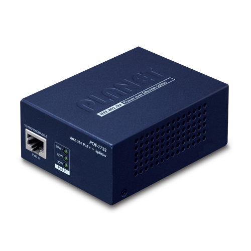 PLANET POE-173S - PoE-jakaja 1-porttinen 10/100/1000T 802.3bt PoE++ (12V/19/24V, 802.3bt tyyppi 4 PD, PoH yhteensopiva)