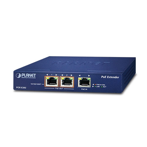 PLANET POE-E202 - PoE-laajennin 1-porttinen 802.3at PoE+ 2-porttiseen 802.3af/at Gigabit