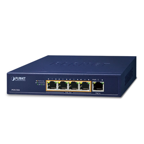 PLANET POE-E304 - PoE-laajennin 1-porttinen 802.3bt PoE++ 4-porttiseen 802.3af/at Gigabit PoE