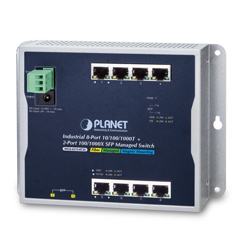 PLANET WGS-4215-8T2S - Ethernet-kytkin Teollinen 8-Porttinen 10/100/1000T + 2-Porttinen 100/1000X SFP Seinäasennettava Hallittu