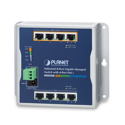 PLANET WGS-804HPT - Ethernet-kytkin Teollinen 8-porttinen 10/100/1000T seinäasennettava hallittu PoE+