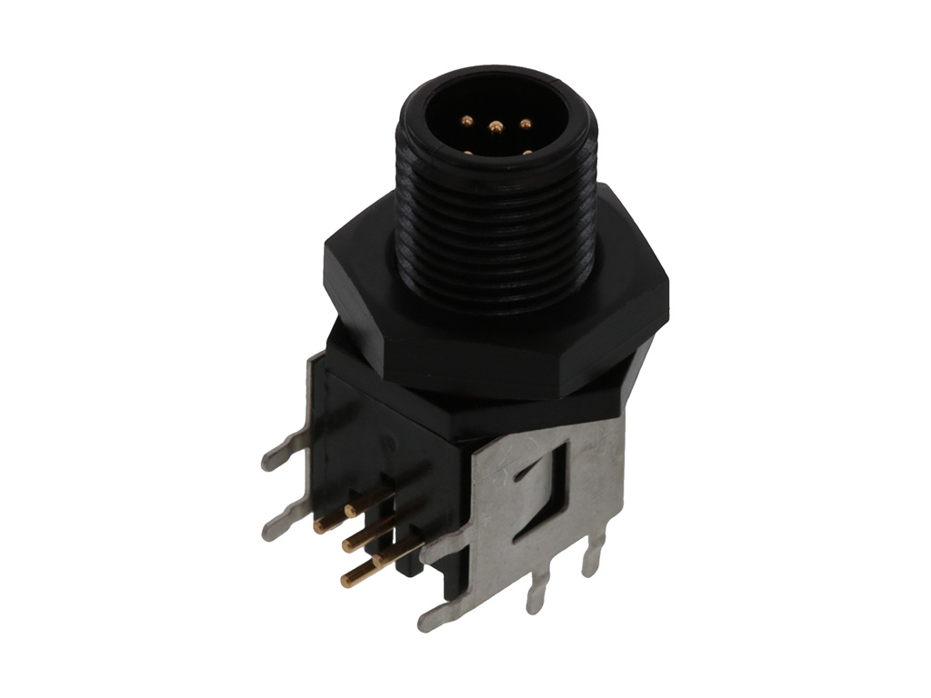MOLEX 1200700244 Micro-Change (M12) PCB Mounting Receptacle, 5 Poles, Male, 90° Angle