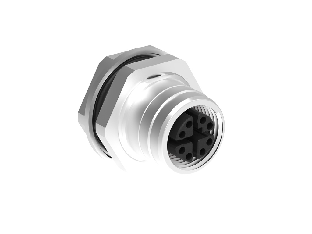 MOLEX 1203410150 Micro-Change (M12) CAT6A Back Panel-Mount Receptacle, 8 Poles, X-Coded, Female (Straight), 0.0185m (.728") Length