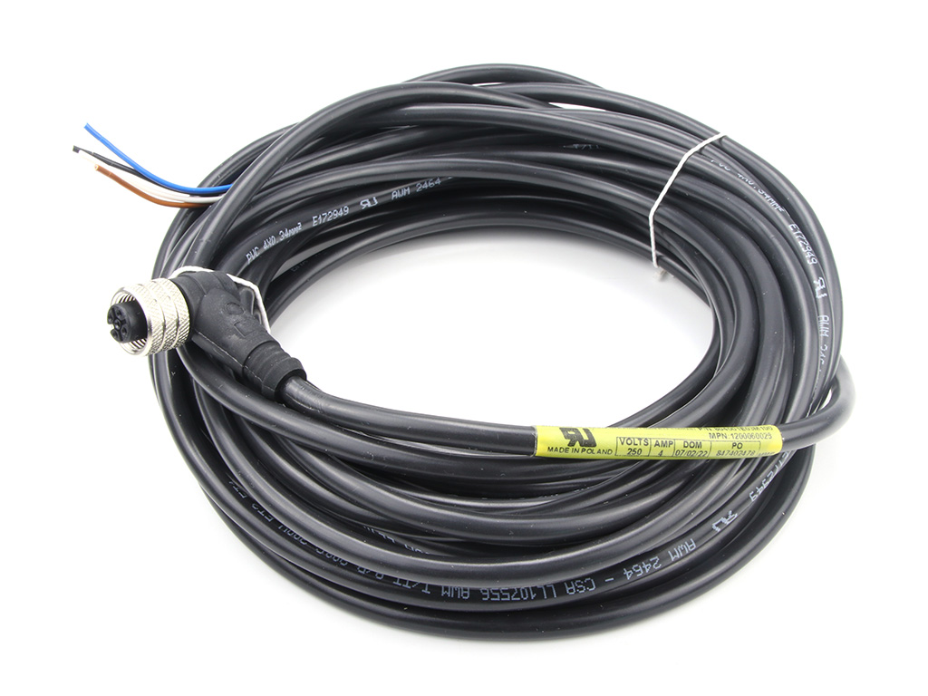 MOLEX 1200060023 Micro-Change (M12) Single-Ended Cordset, 4 Poles, Female (90°) to Pigtail, 0.34mm² Black PVC Cable, 10.0m (32.81') Length
