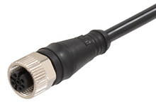 MOLEX 1200652250 Micro-Change (M12) Single-Ended Cordset with Knurled Hexnut, 3 Poles, Female (Straight) to Pigtail, 22 AWG, Black TPU WSOR Cable, 10.0m (32.81') Length