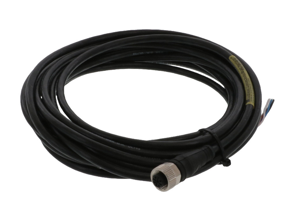 MOLEX 1200652253 Micro-Change (M12) Single-Ended Cordset with Knurled Hexnut, 4 Poles, Female (Straight) to Pigtail, 22 AWG, Black TPU WSOR Cable, 5.0m (16.40') Length